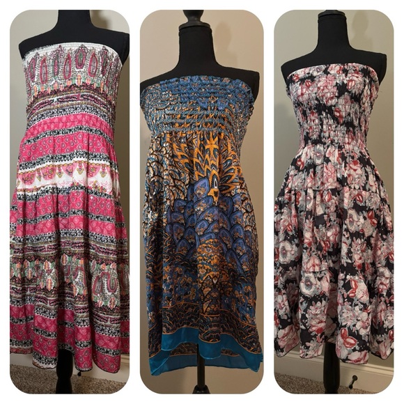 Three Multicolor Strapless Women Dresses - Picture 1 of 3
